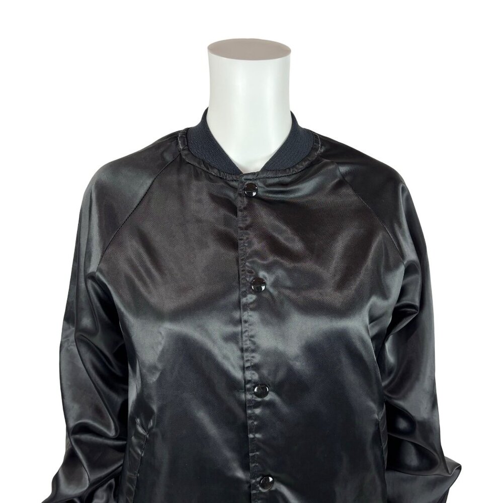 Vintage 80s Satin Bomber Women's Small Grandma VI Lettered Black Button Up Jacke - Picture 5 of 11
